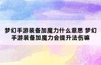 梦幻手游装备加魔力什么意思 梦幻手游装备加魔力会提升法伤嘛